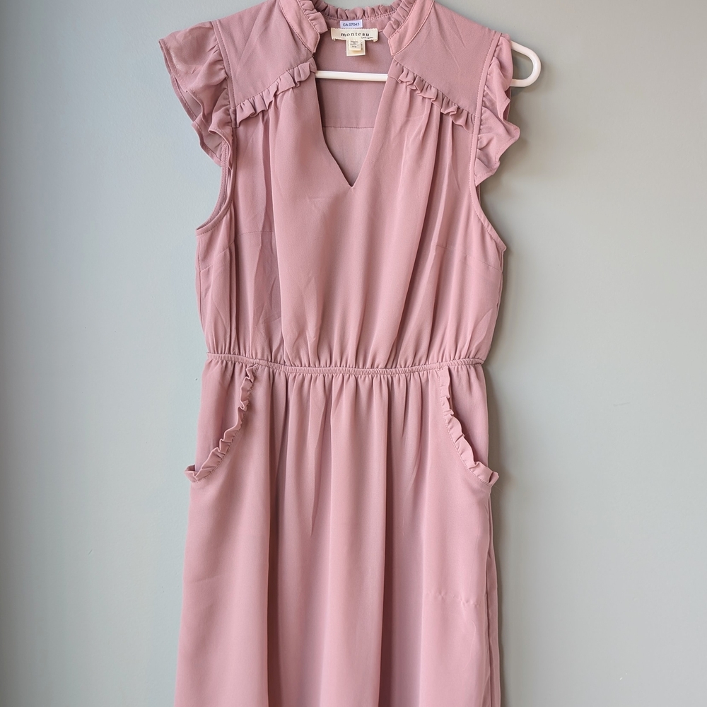 Summer Dress, Wedding Guest Sleeveless Dusty Rose with Ruffle Detail SizeM